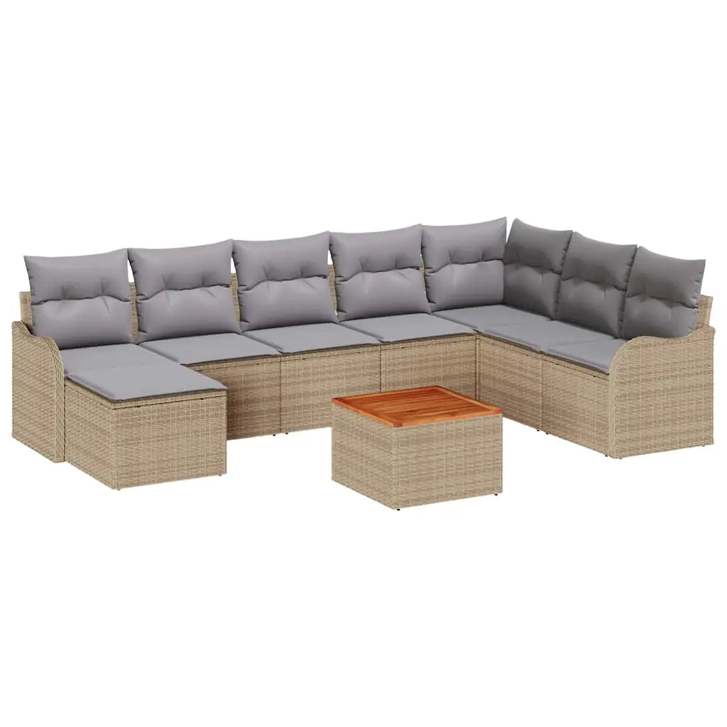 Set Divano da Giardino 9 pcs Beige e Grigio Chiaro polyrattan 3356159