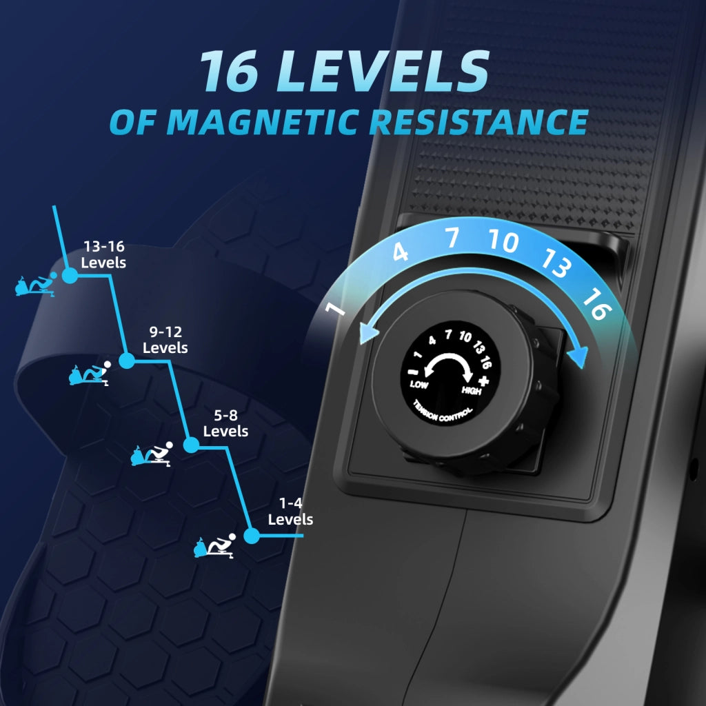 Vogatore magnetico per la casa,  Vogatore ultra silenzioso, 16 livelli di resistenza regolabili e display LCD