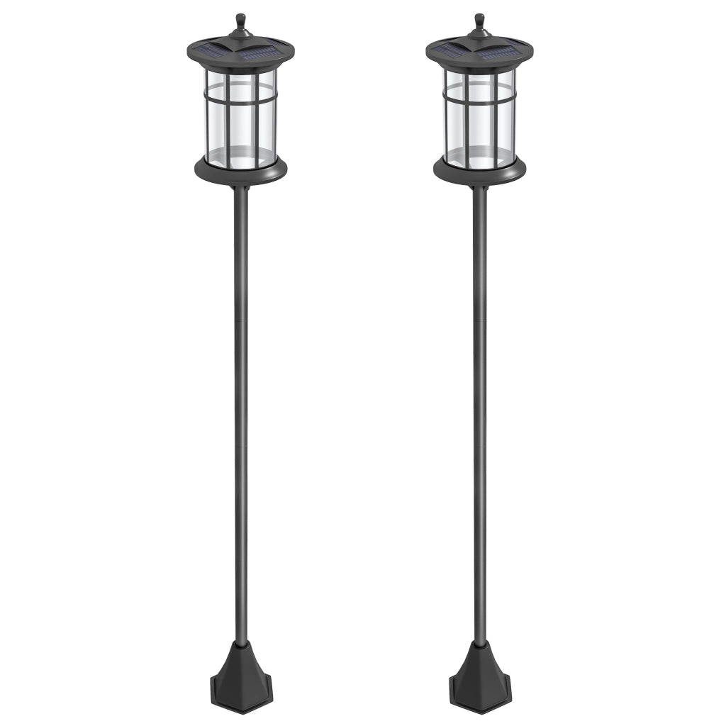 Set 2 Lampioni Solari da Giardino in Acciaio Inox e ABS Nero Resistente IP44 con Ancoraggio a Terra 23.5x23.5x184 cm