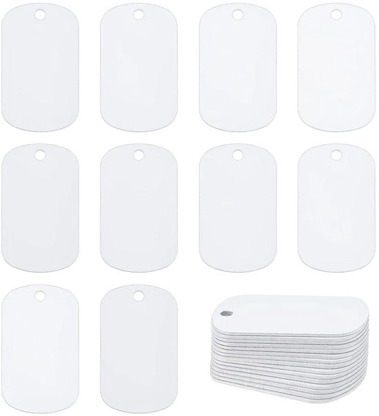 Etichette sublimazionali 30 pezzi - Alluminio - Rettilineo - 50 x 29 mm - Progetto di etichetta per animali domestici DIY - Controllo di qualità incluso - Medaglia per cani
