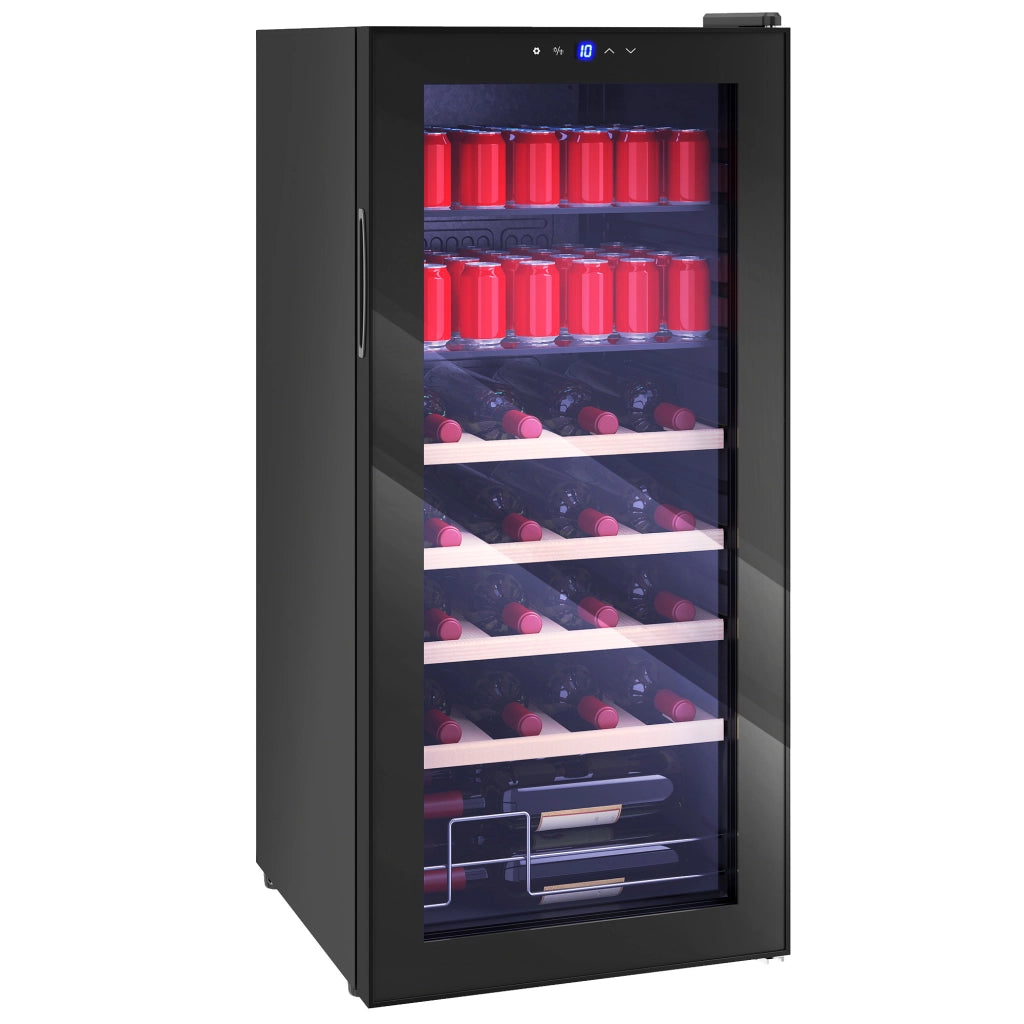 Cantinetta Frigo per Vino da 92L con Ripiani Regolabili per 20 Bottiglie e 50 Lattine, 43x45x94 cm, Nero