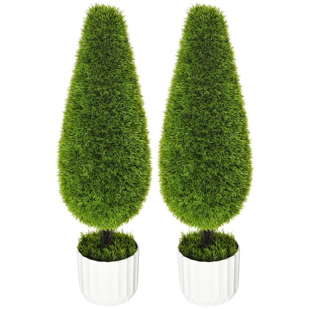 Set 2 Pezzi Pianta Artificiale Cipresso ¨C Minimal ¨C Bianco e Verde