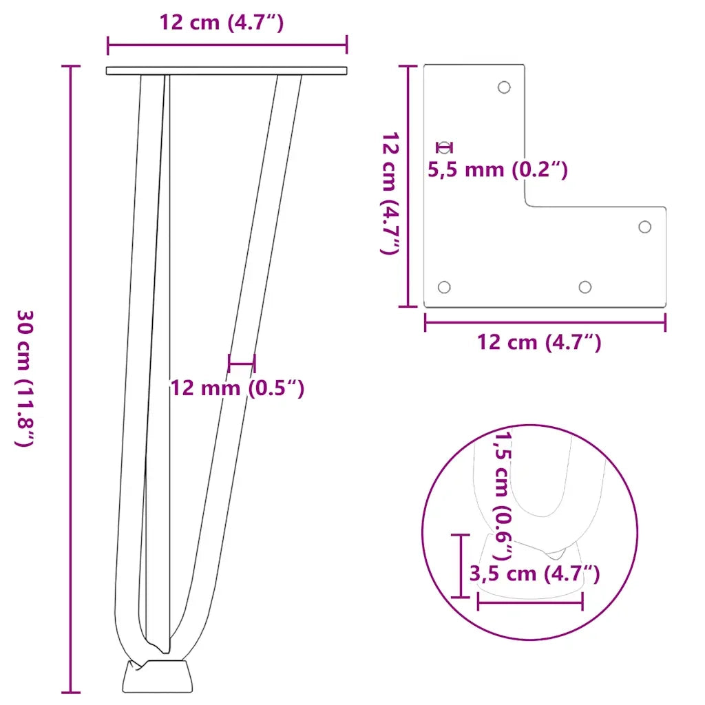 Gambe a forcina per tavolino 4 pz nere 30 cm in acciaio massiccio 4012436