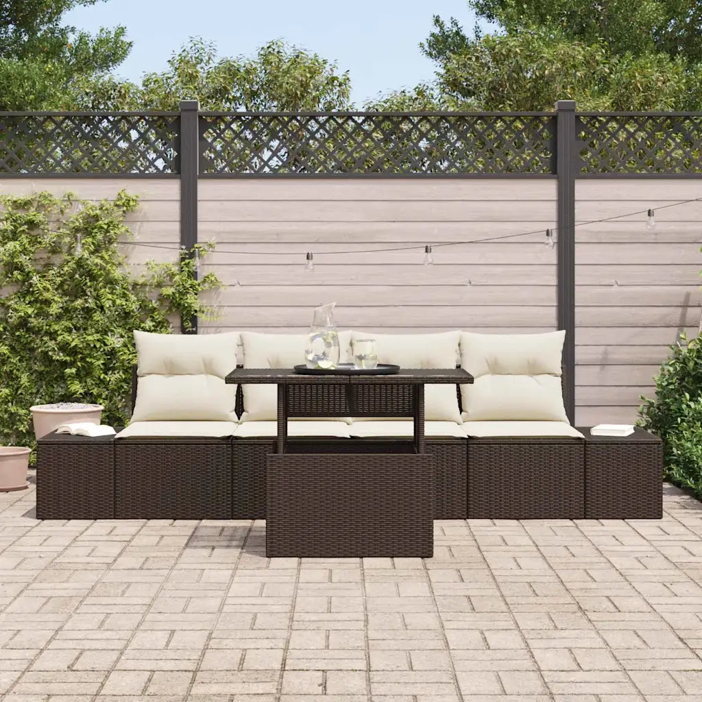 Set di divani con cuscino 5 pcs Marrone e Crema polyrattan