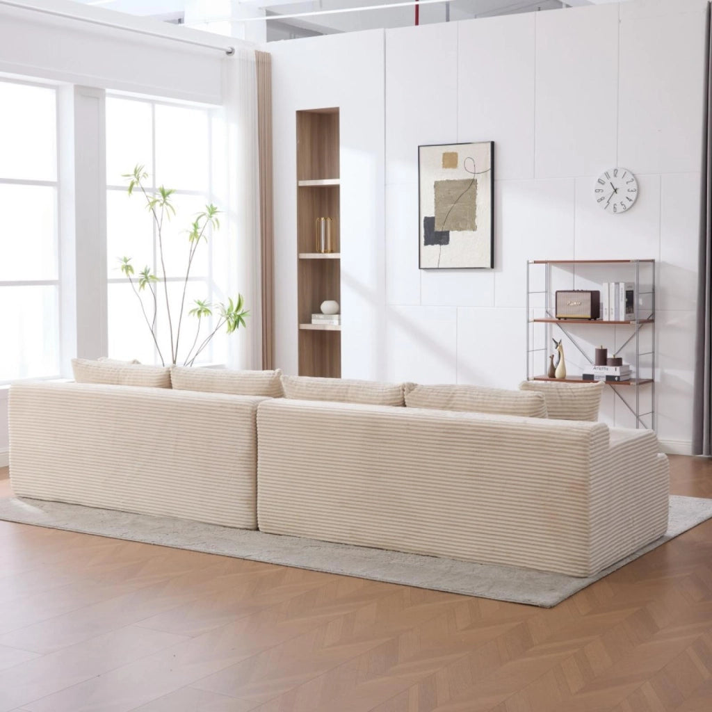Divano modulare, divano compatto, tessuto chenille, schiuma ad alta elasticità 30D, base antiscivolo, 6 posti, bianco avorio
