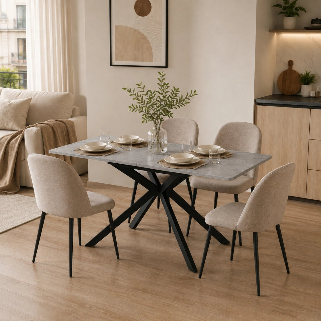 Tavolo allungabile rettangolare con piano in MDF e gambe incrociate in metallo nero e grigio 180 × 70 × 75.5 cm
