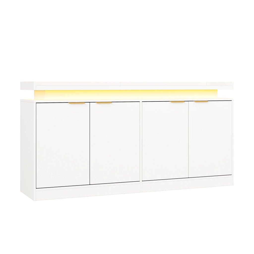 Madia con 4 ante e illuminazione LED, credenza da cucina/soggiorno con ampio spazio contenitore, 160x39x83 cm