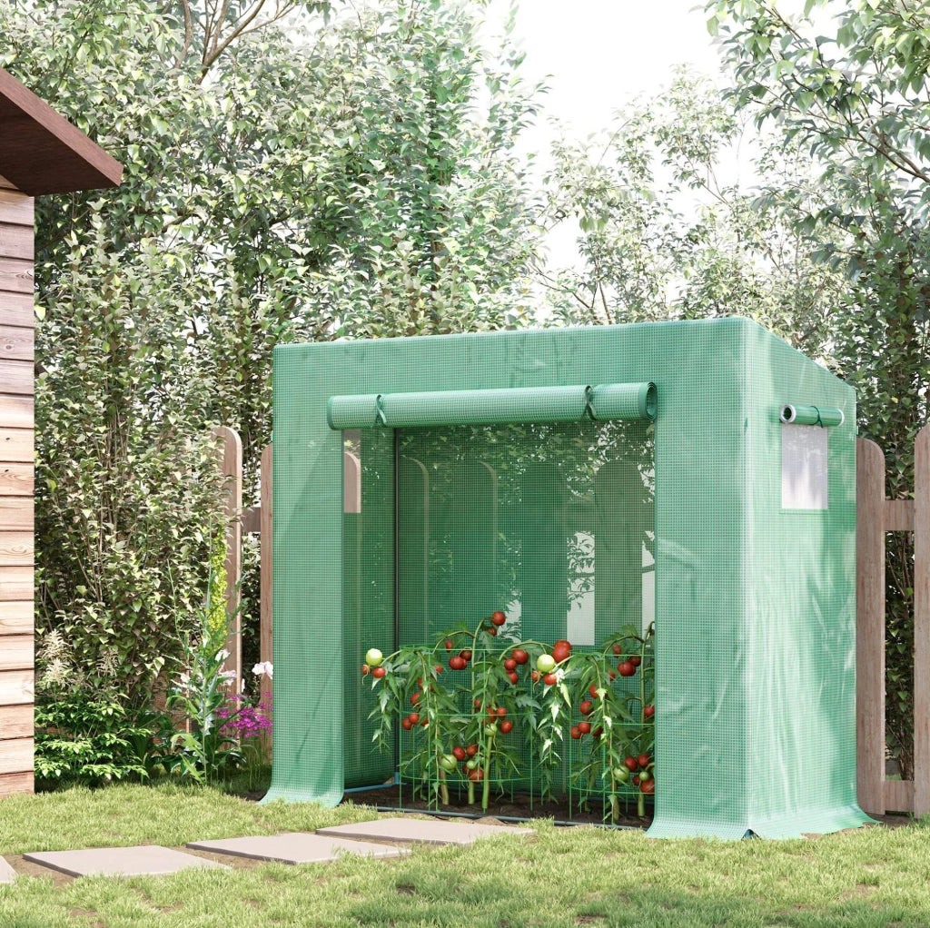 Serra a tunnel verde con porta, 200 x 76 x 168 cm
