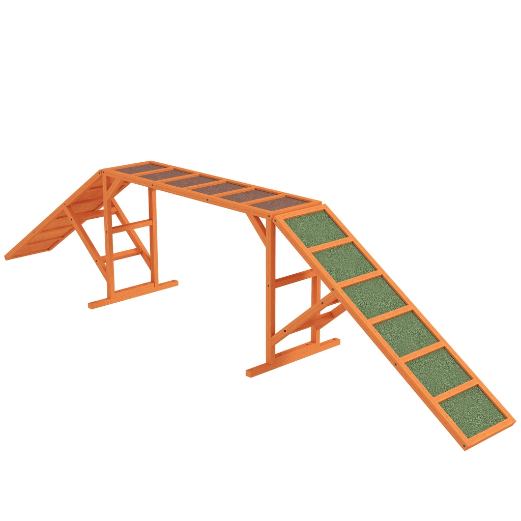 Passerella per agility cani con barra di sicurezza e superficie antiscivolo in legno arancione 325 × 55 × 69 cm
