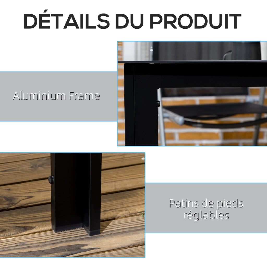 Tavolo da giardino rettangolare 6 persone in alluminio e vetro temperato 150 x 90 x 74 cm nero robusto per esterno