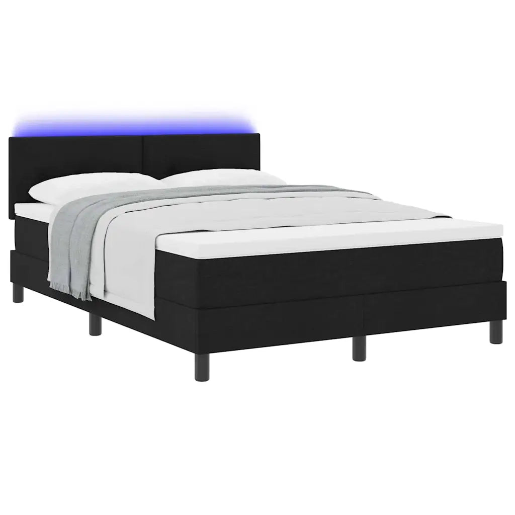 Letto a molle con materasso con led Nero 160 x 200 cm Tessuto