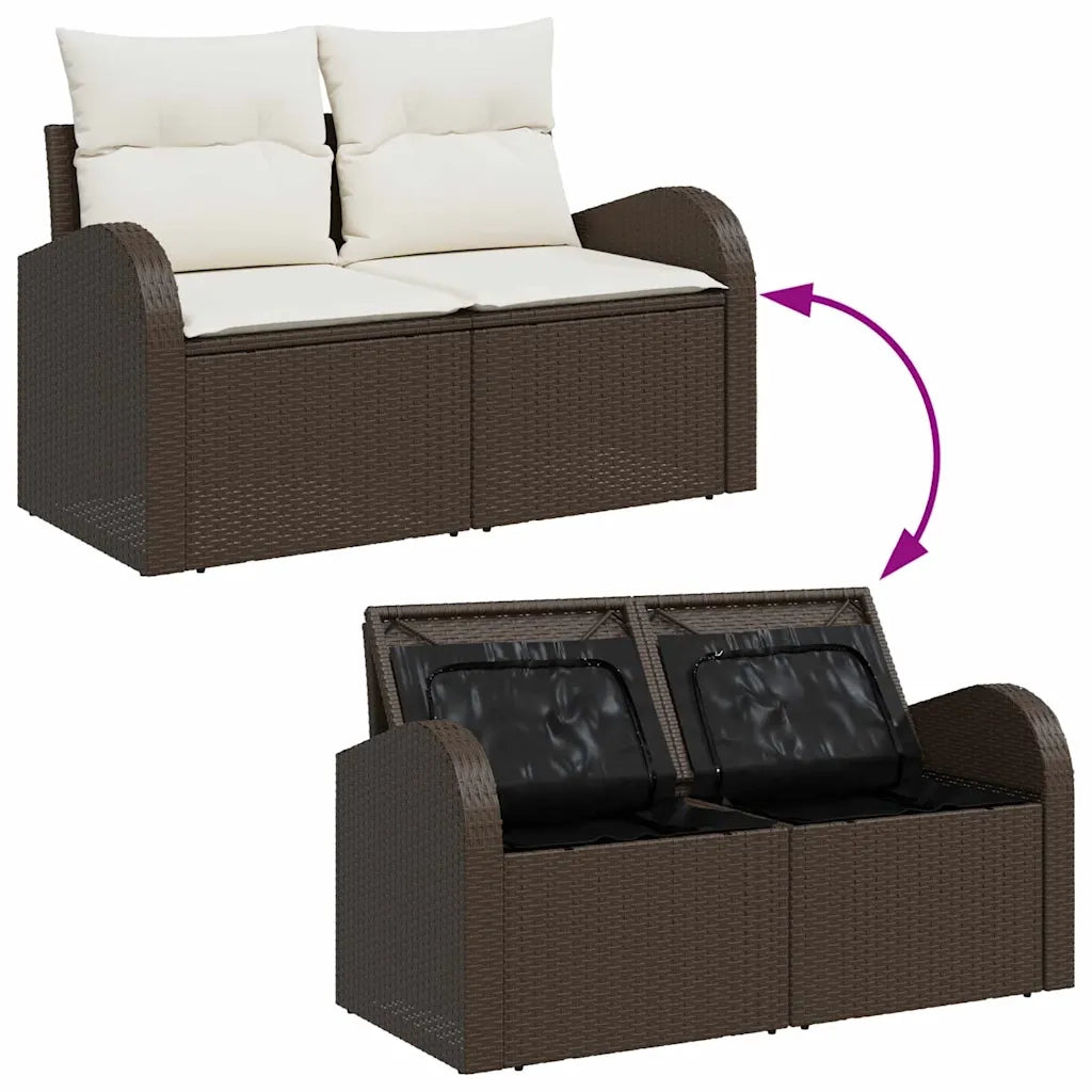 Set Divano da Giardino con cuscino 5 pcs Marrone e Crema