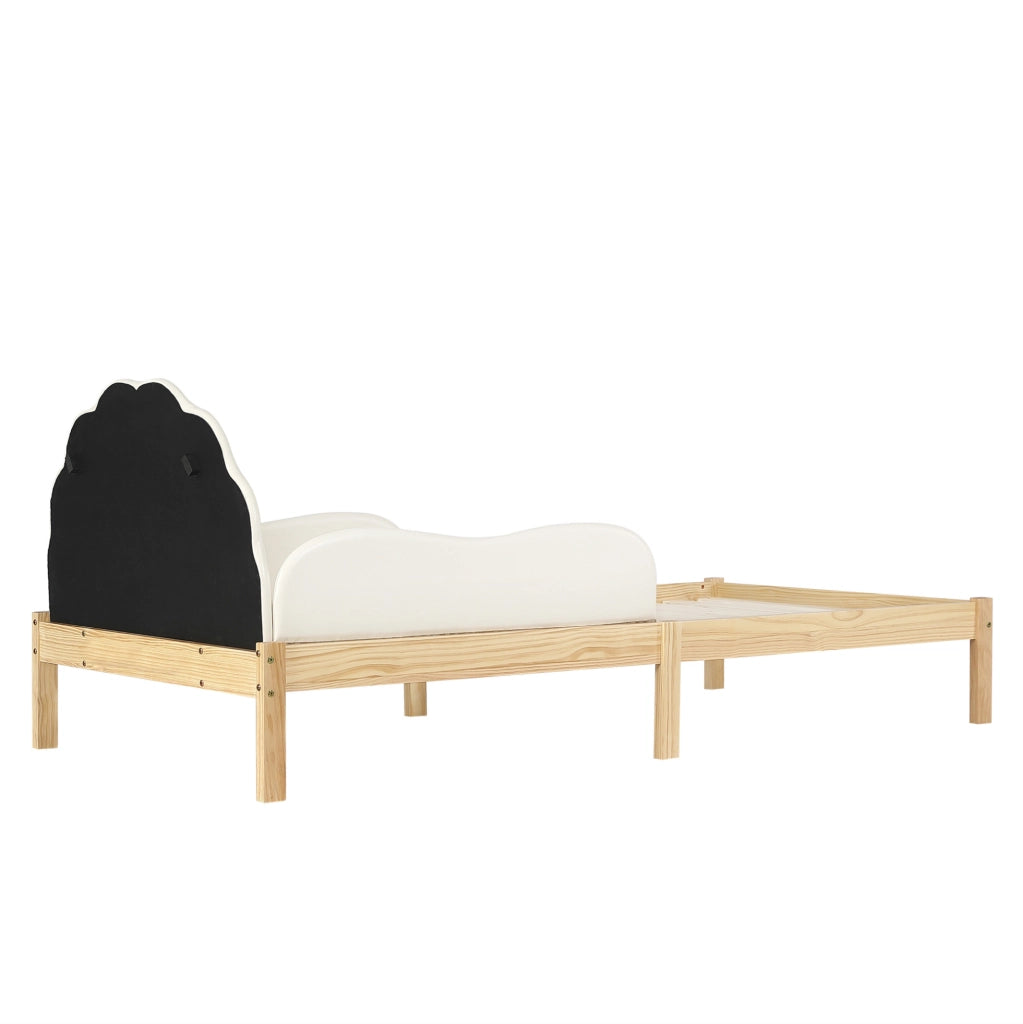Letto singolo imbottito per bambini 90x200 cm con sponde laterali e testiera in PU beige HOMVRA