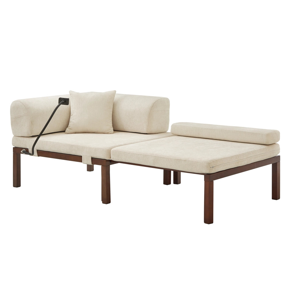 Divano letto pieghevole singolo estraibile salvaspazio con struttura in legno rivestimento in velluto beige