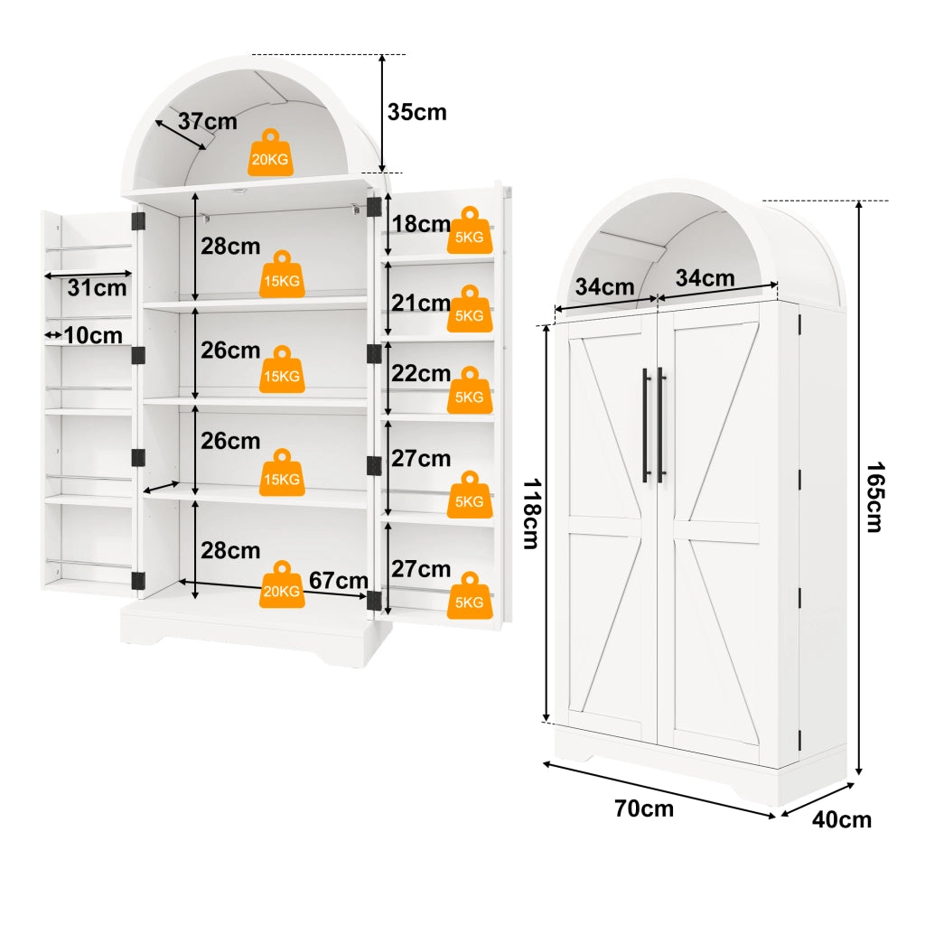 ARMADIO ad arco 70x40x165 cm MDF bianco