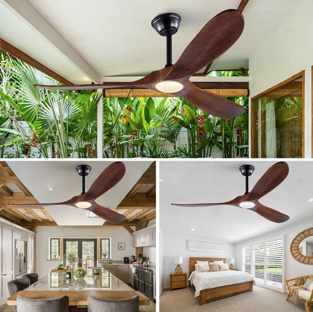 Ventilatore da soffitto 152 cm noce scuro nero con LED regolabile