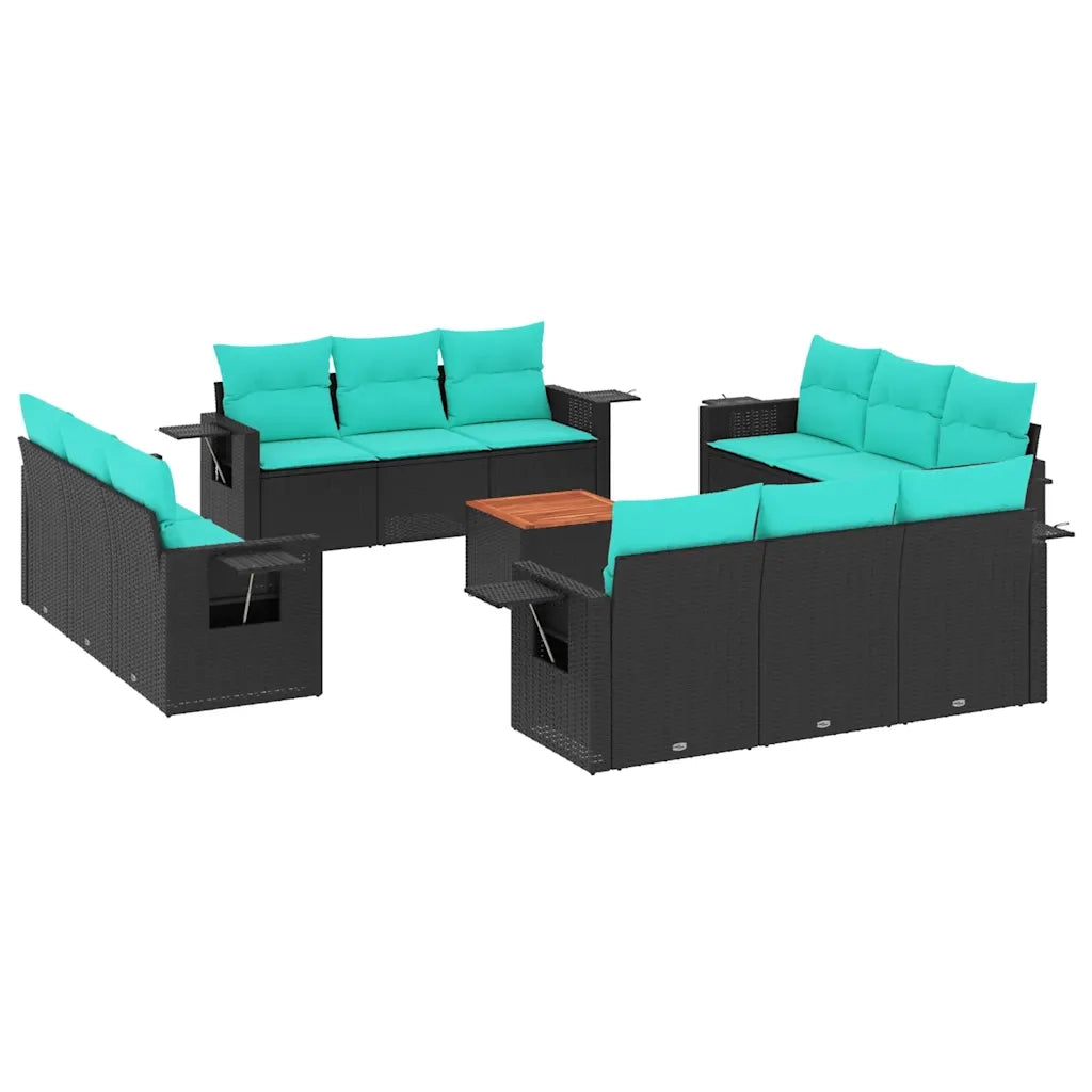 Set Divani da Giardino 13 pz con Cuscini Nero in Polyrattan 3224496