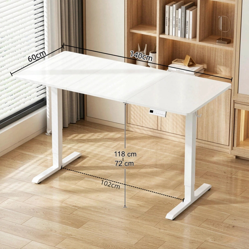 Scrivania Elettrica Regolabile in Altezza 140x60 cm con Struttura in Acciaio e Piano in Legno Bianco