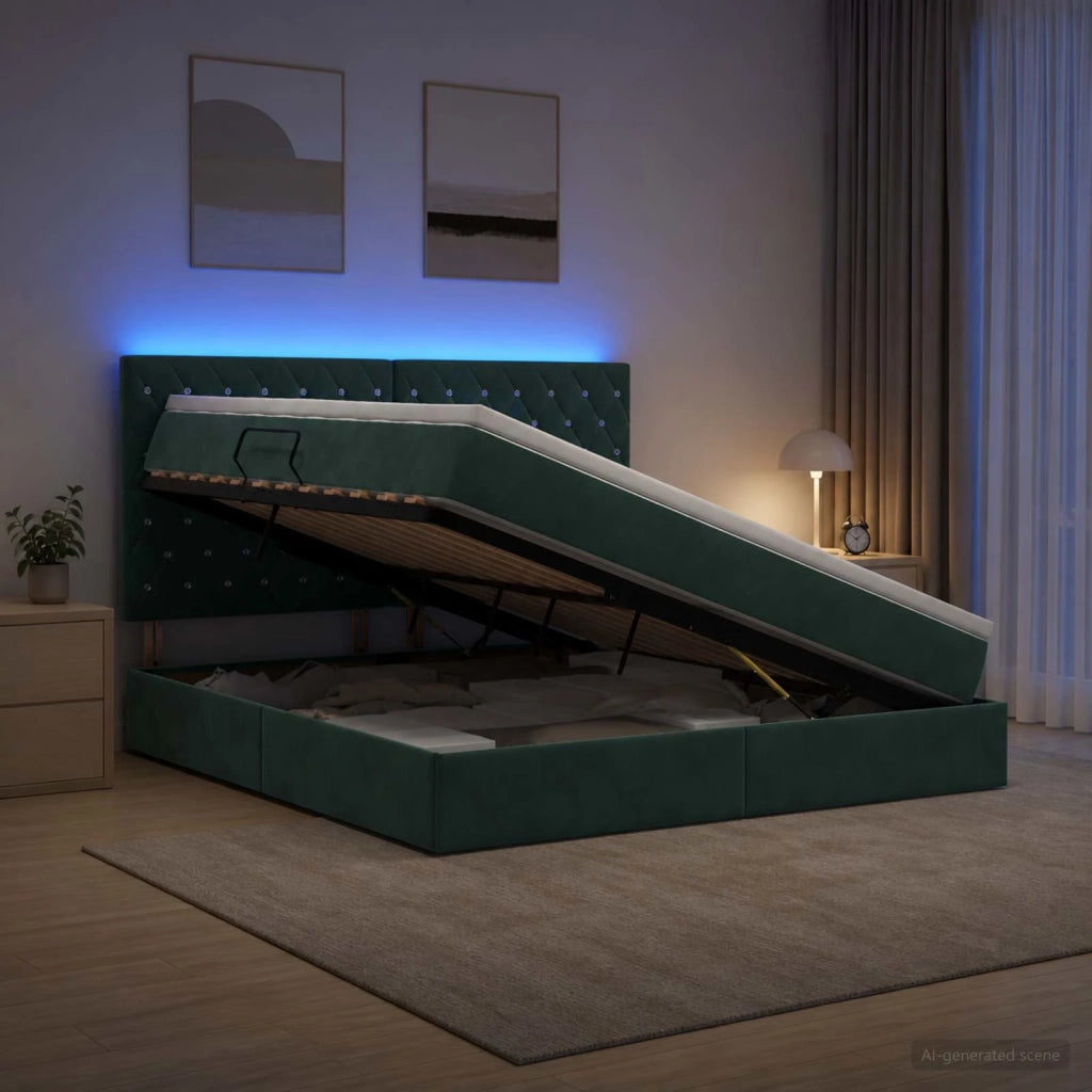 Letto con contenitore LED e materasso Verde Scuro 160 x 200 cm 3460083