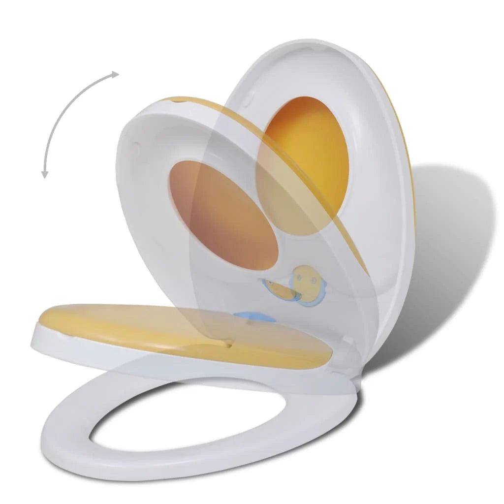 Set di due sedili e coperchi per WC in plastica bianca e gialla 02_0002959