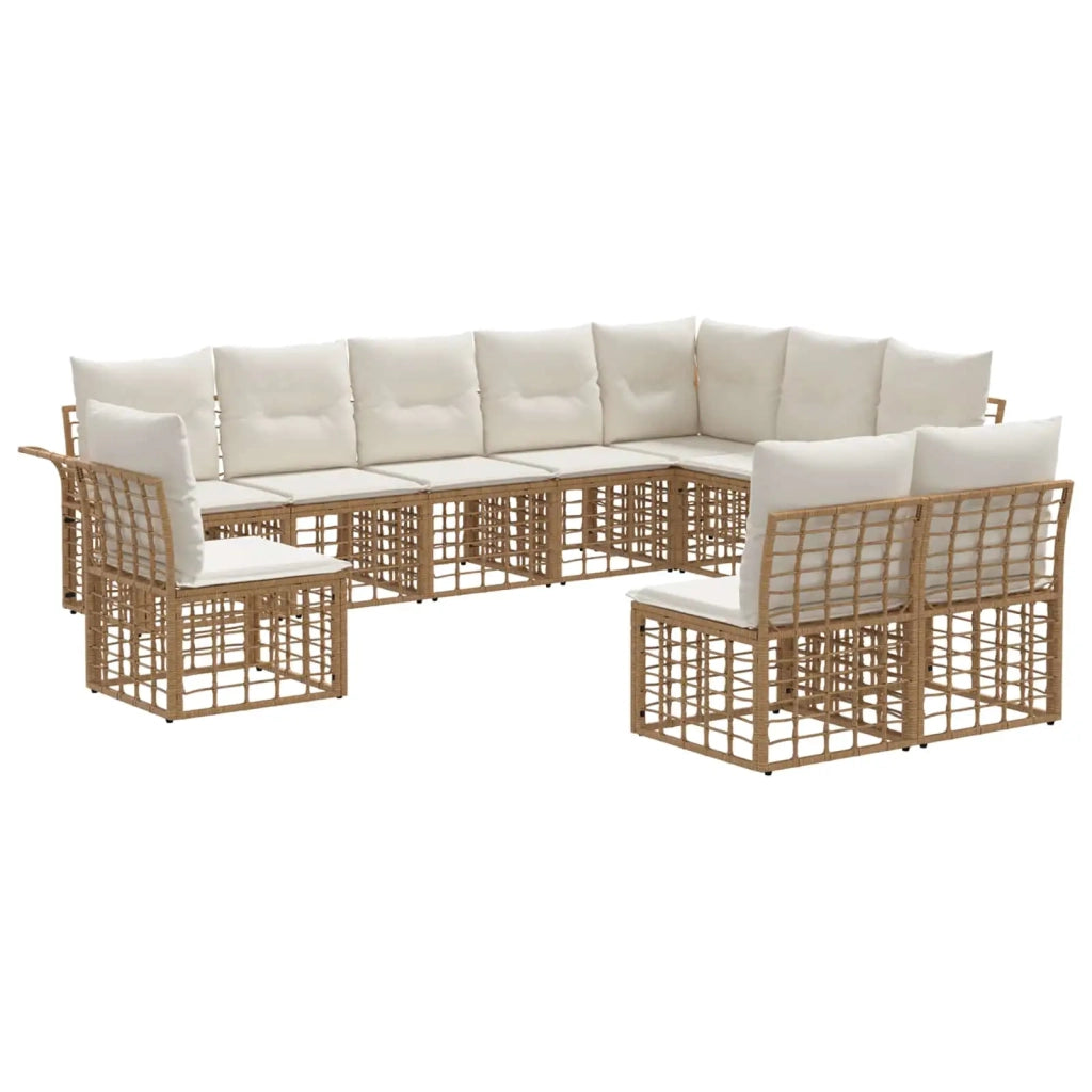 Set di divani da esterno 10 pz Naturale e Bianco Crema 3437708