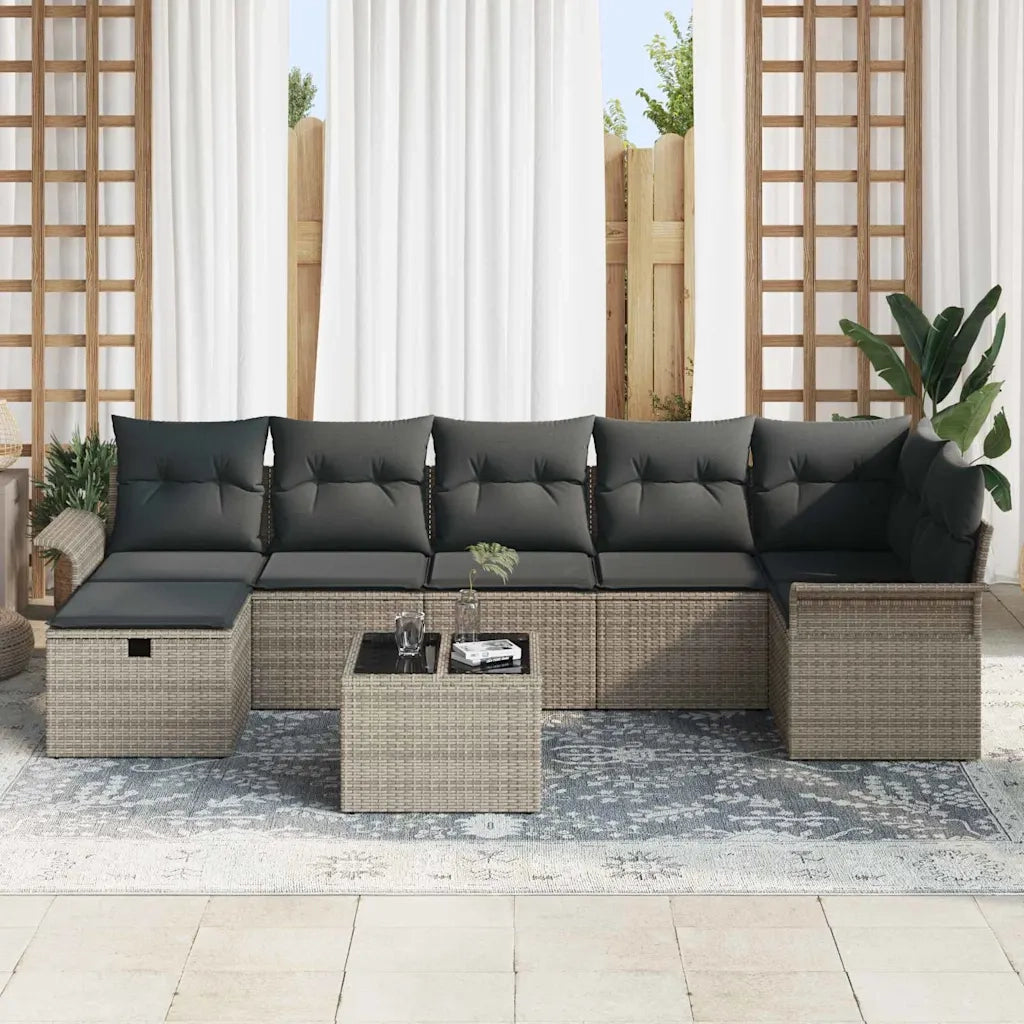 Set Divano da Giardino con cuscino 8 pcs Grigio polyrattan