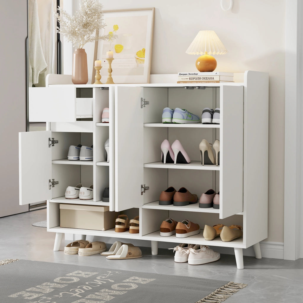 Mobile Credenza Scarpiera con 4 Ante e Cassetto ¨C MINIMAL ¨C Bianco, 120x99x35 cm