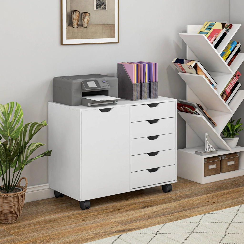 Cassettiera con 5 Cassetti e Ripiano Regolabile ¨C Minimal ¨C Bianco