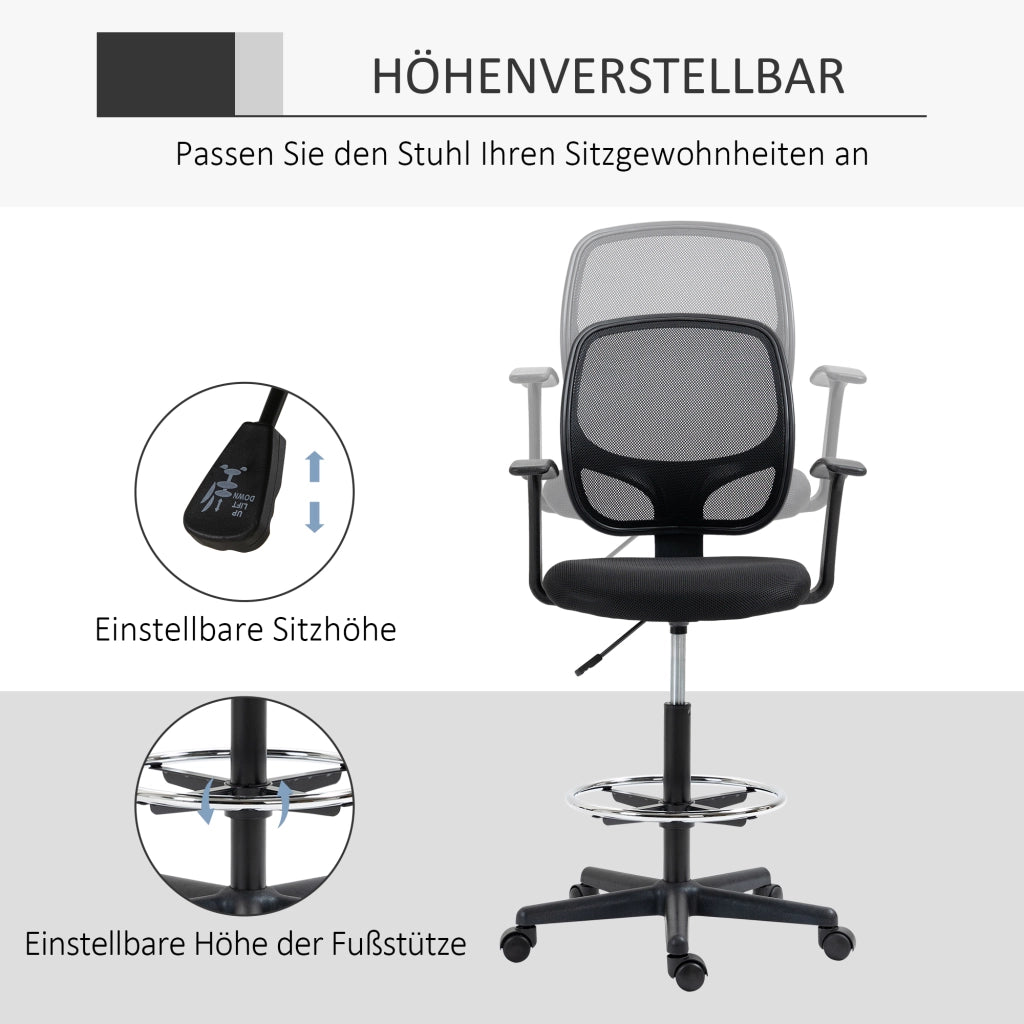 Sedia da ufficio ergonomica nera con schienale in rete e poggiapiedi regolabile 60 x 56 x 110 132 cm