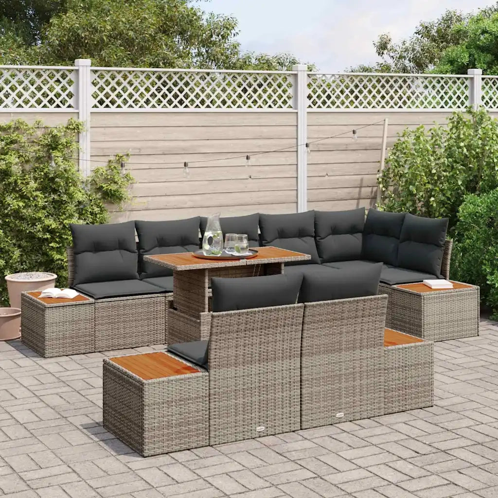 Set Divano da Giardino 9 pcs Grigio Poly Rattan