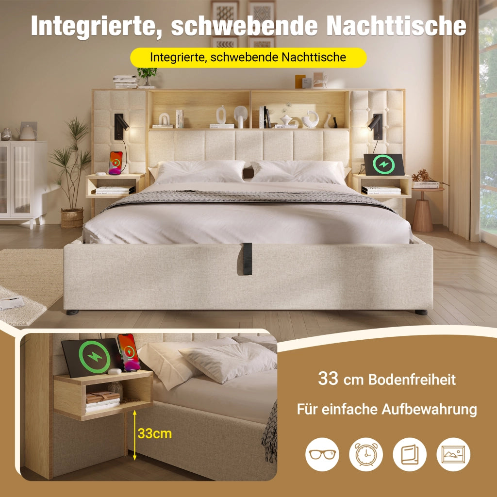 letto imbottito lino beige 216 x 279 cm