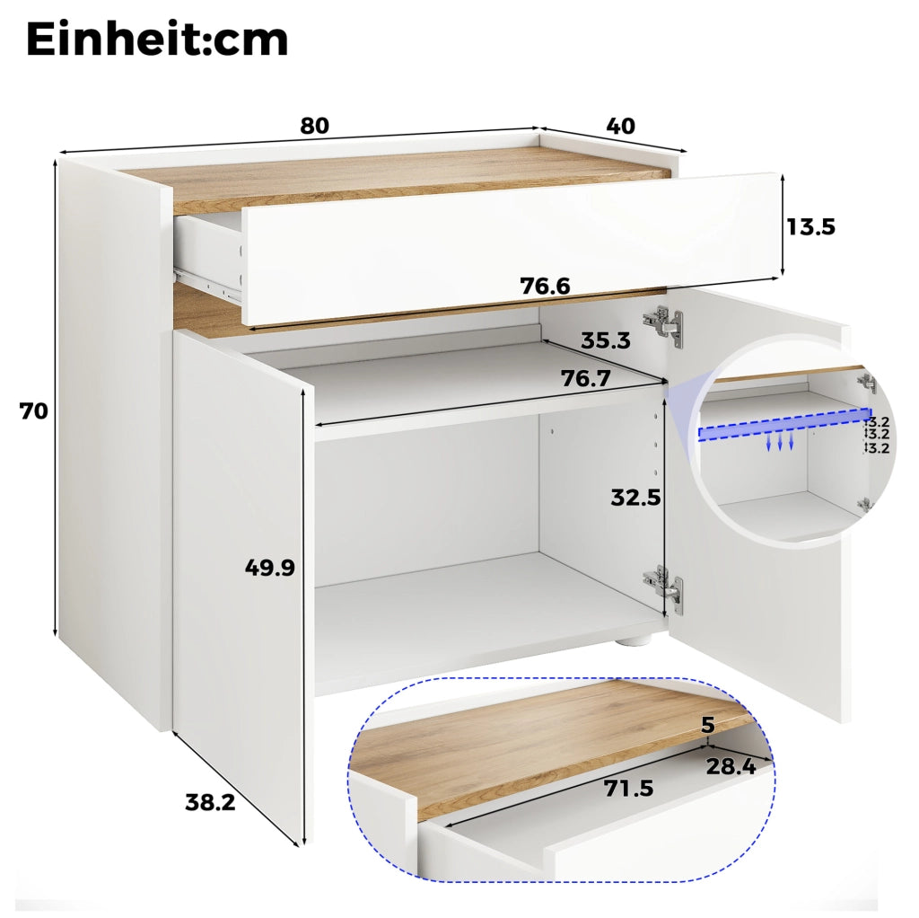 Mobile contenitore multiuso con ripiani regolabili 80x40x70 cm; bianco in truciolare