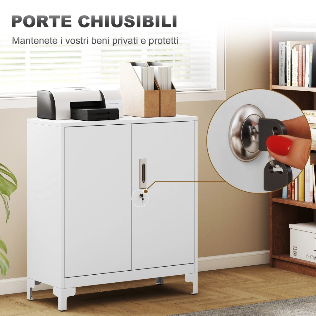 Scrivania con Ante e Ripiani ¨C Minimal ¨C Bianco 80x35x91
