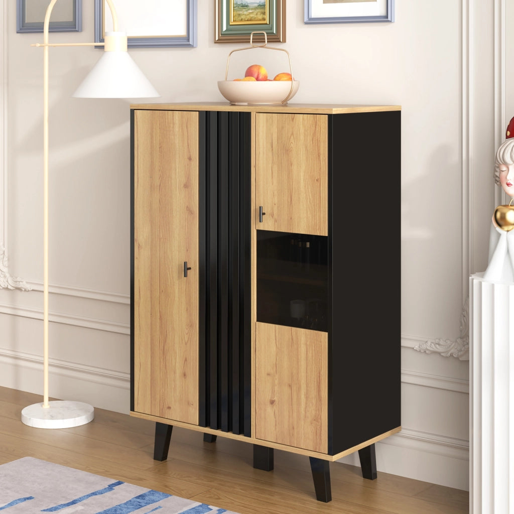 VETRINA con LED 80x120x40 cm in pannello truciolare nero e colore legno
