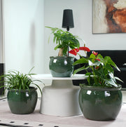 Set di 3 Vasi in Ceramica Artigianale Smaltati Blu-Verde Antico Ø 37/30/23 cm per Giardino e Balcone