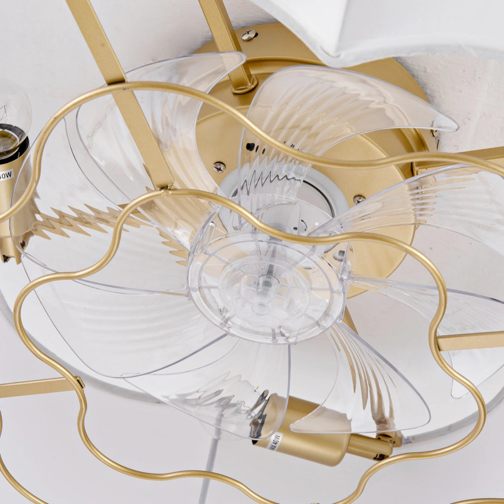 Ventilatore da soffitto con app Bluetooth e telecomando, 4 portalampade E26, oro e bianco, 6 velocità