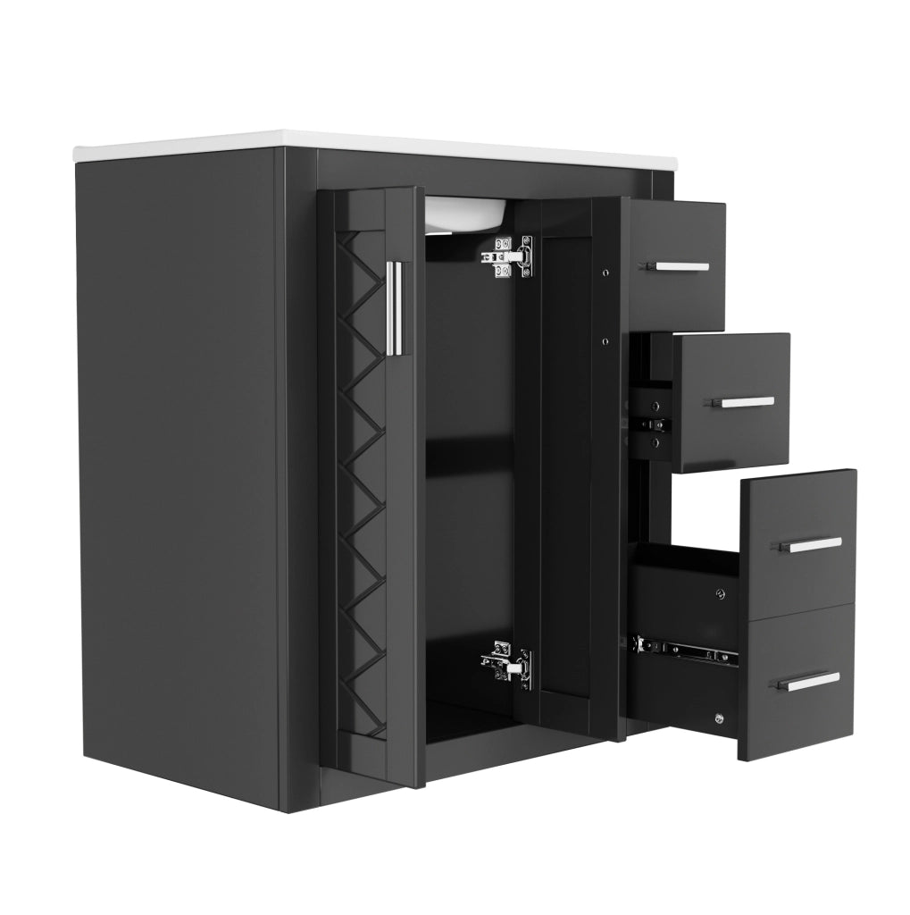 Mobile bagno freestanding 76x46;5x85;5 cm con lavabo in ceramica; 3 cassetti e 2 ante nero HOMVRA