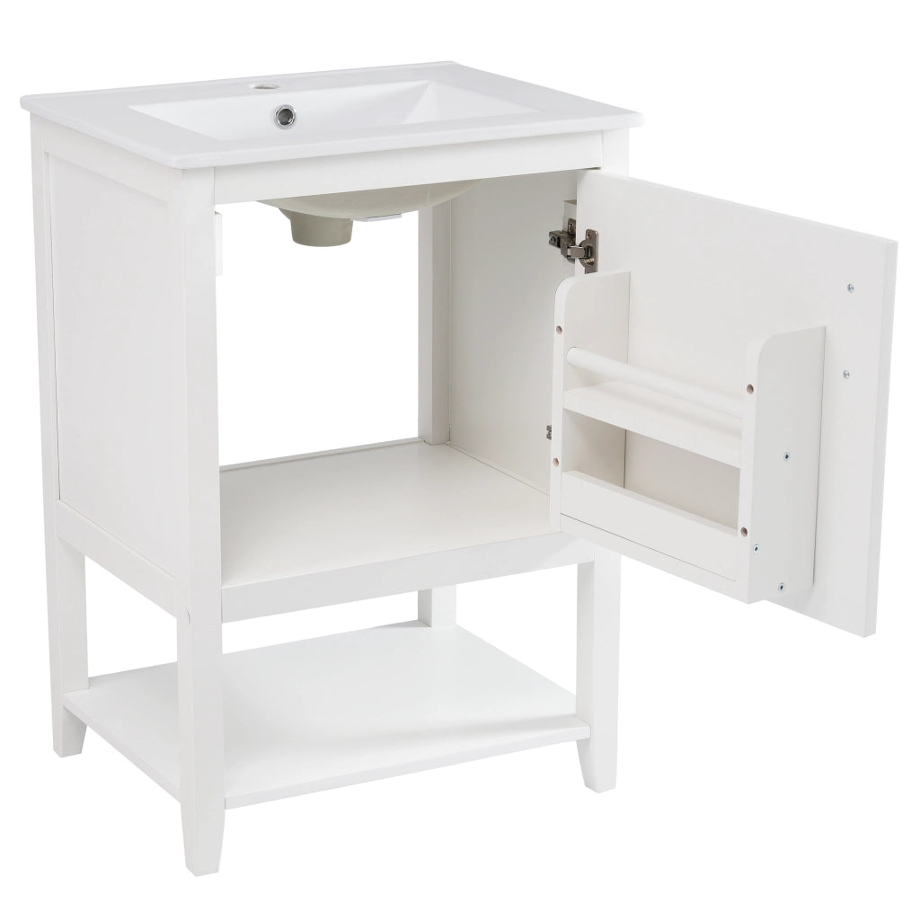 Mobile da bagno a terra con ripiani interni in MDF bianco; piedini con cuscinetti antiscivolo e maniglia