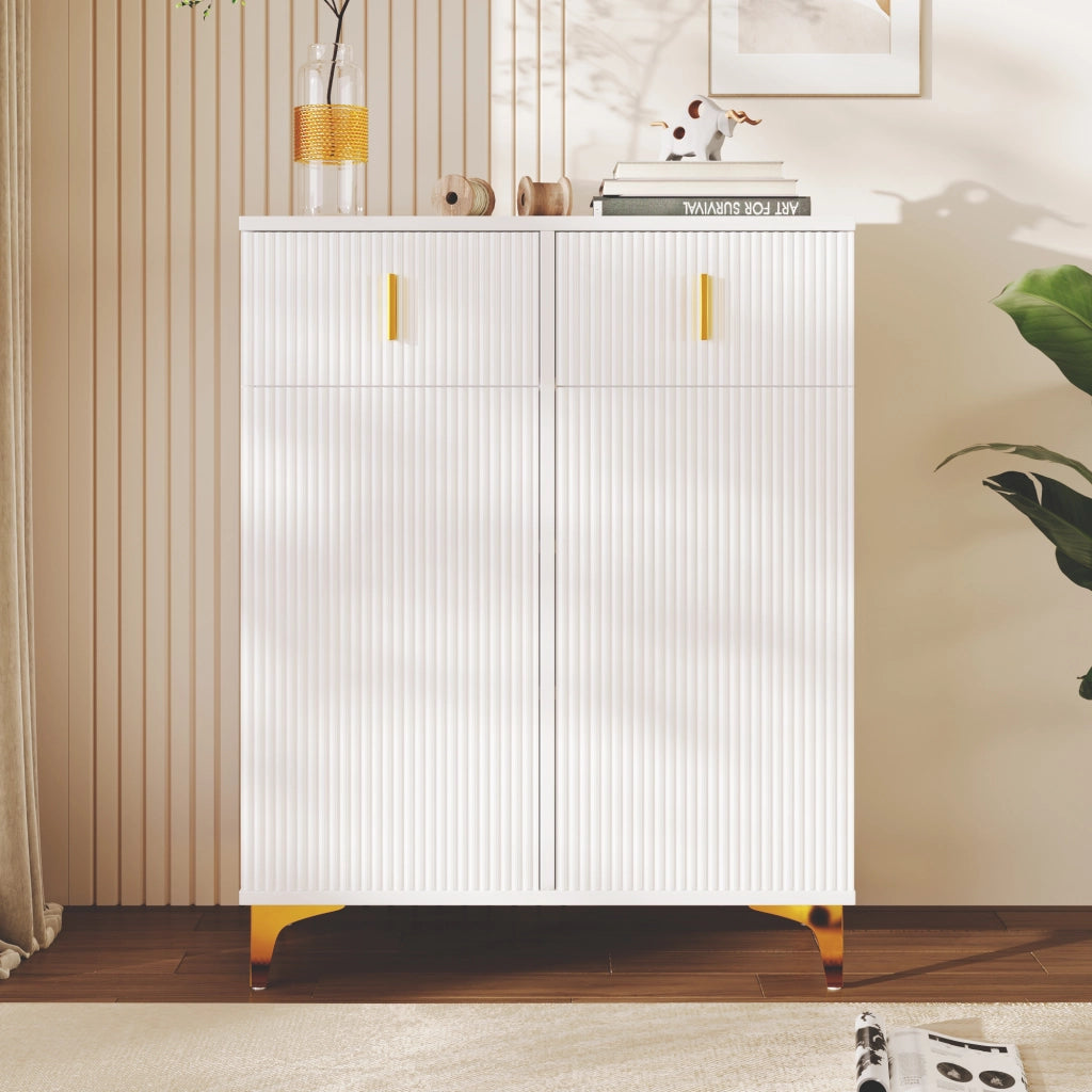 Credenza e madia con 2 ante a pressione, 2 cassetti e ripiani regolabili per soggiorno, bianco, 83 × 35 × 101 cm