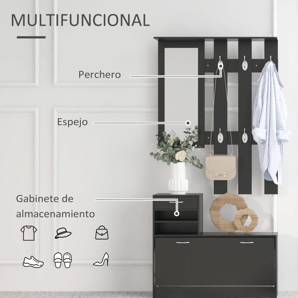 Set Ingresso con Specchio e Appendiabiti ¨C Zephmum ¨C 2 Pezzi Nero