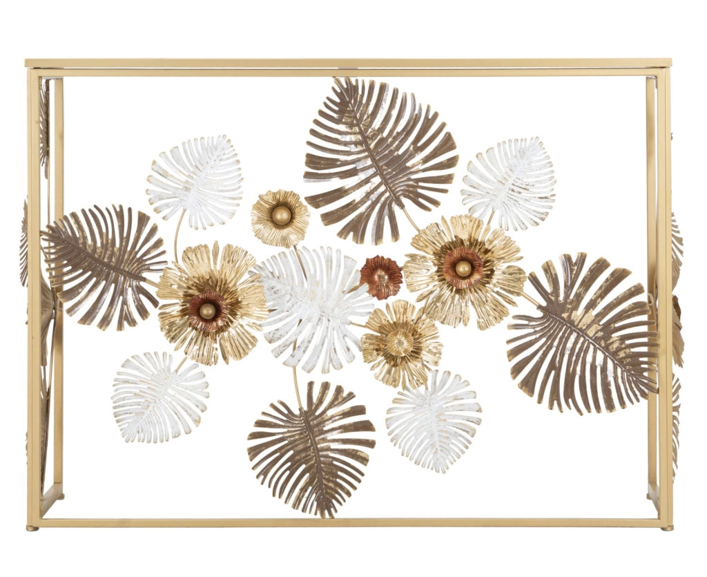 Console Glam Floris 113x40x80 cm in Ferro e MDF e Specchio Multicolor