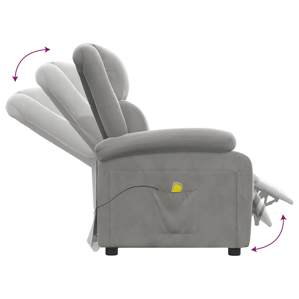 Poltrona Massaggiante | Sedia Relax Grigio Chiaro in Velluto