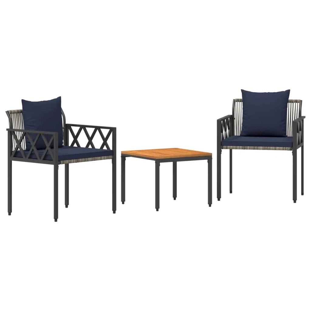 Set Mobili da Esterno 3 pcs Grigio e Blu Navy polyrattan 42025350