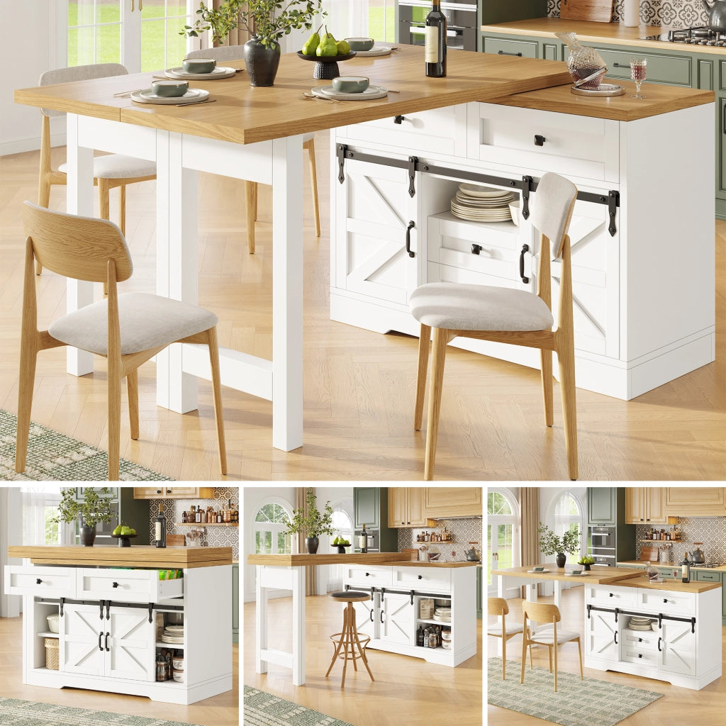 Tavolo allungabile con mobile laterale; pannelli girevoli a 360° e porta scorrevole in MDF bianco 120 × 40 × 72 cm
