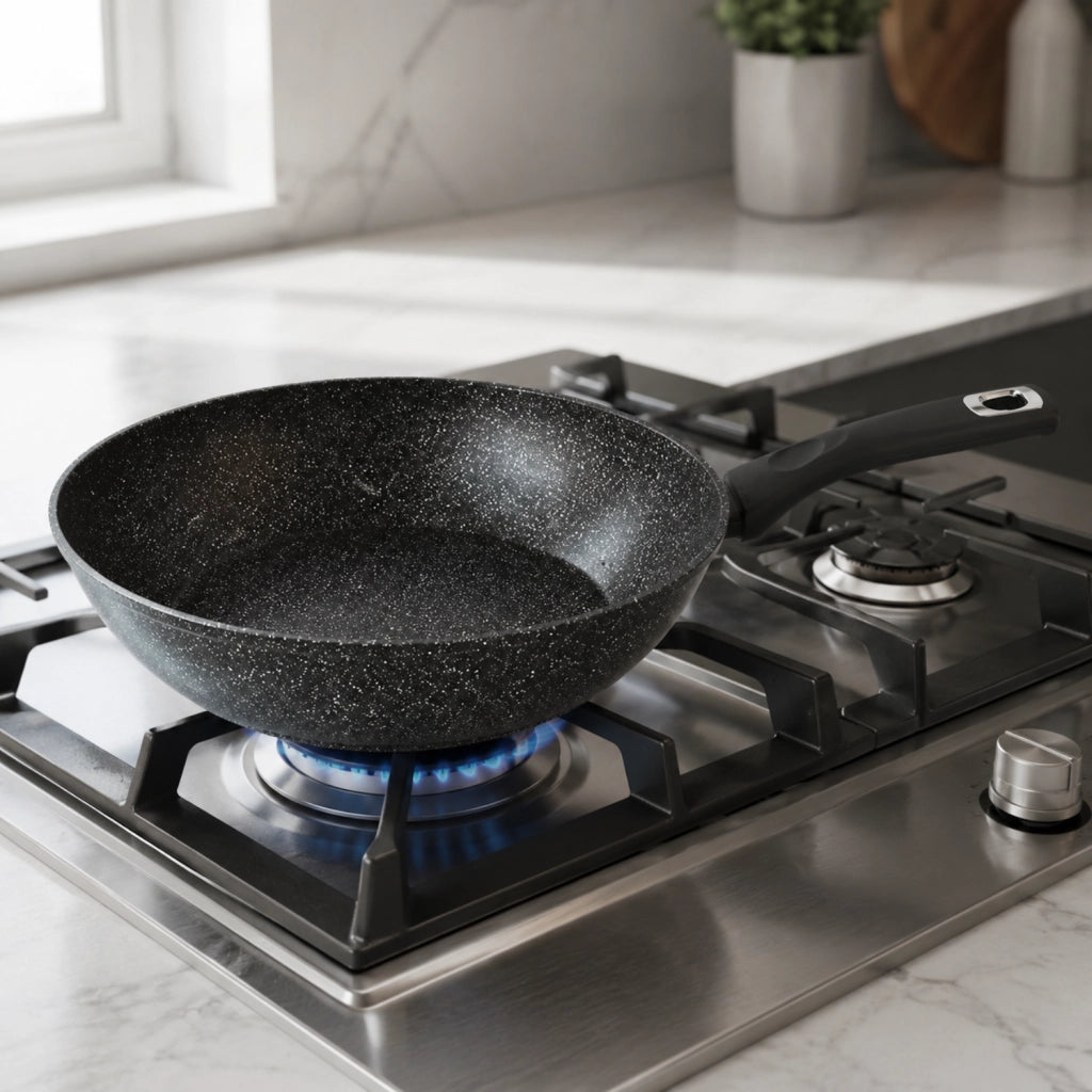 Wok Ø 32 cm Induzione - Pietra Lavica Induction - Alluminio Forgiato Antiaderente Rinforzato Effetto Pietra - Manico Soft Touch - GMD Italy