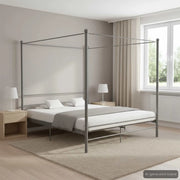 Letto a Baldacchino Grigio in Metallo 200x200 cm 325071
