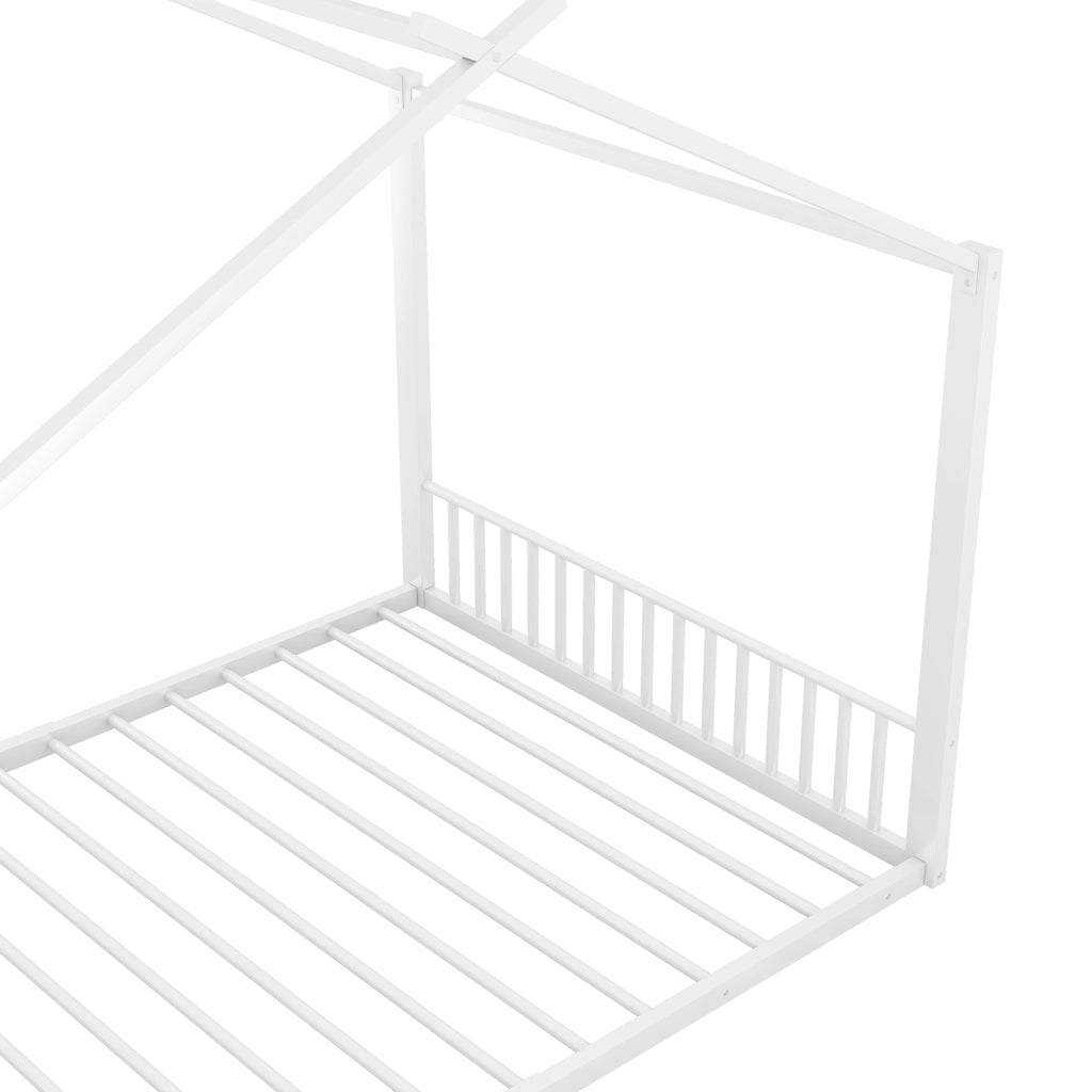 Letto a casetta 140 × 200 cm in metallo bianco con struttura superiore nera senza materasso