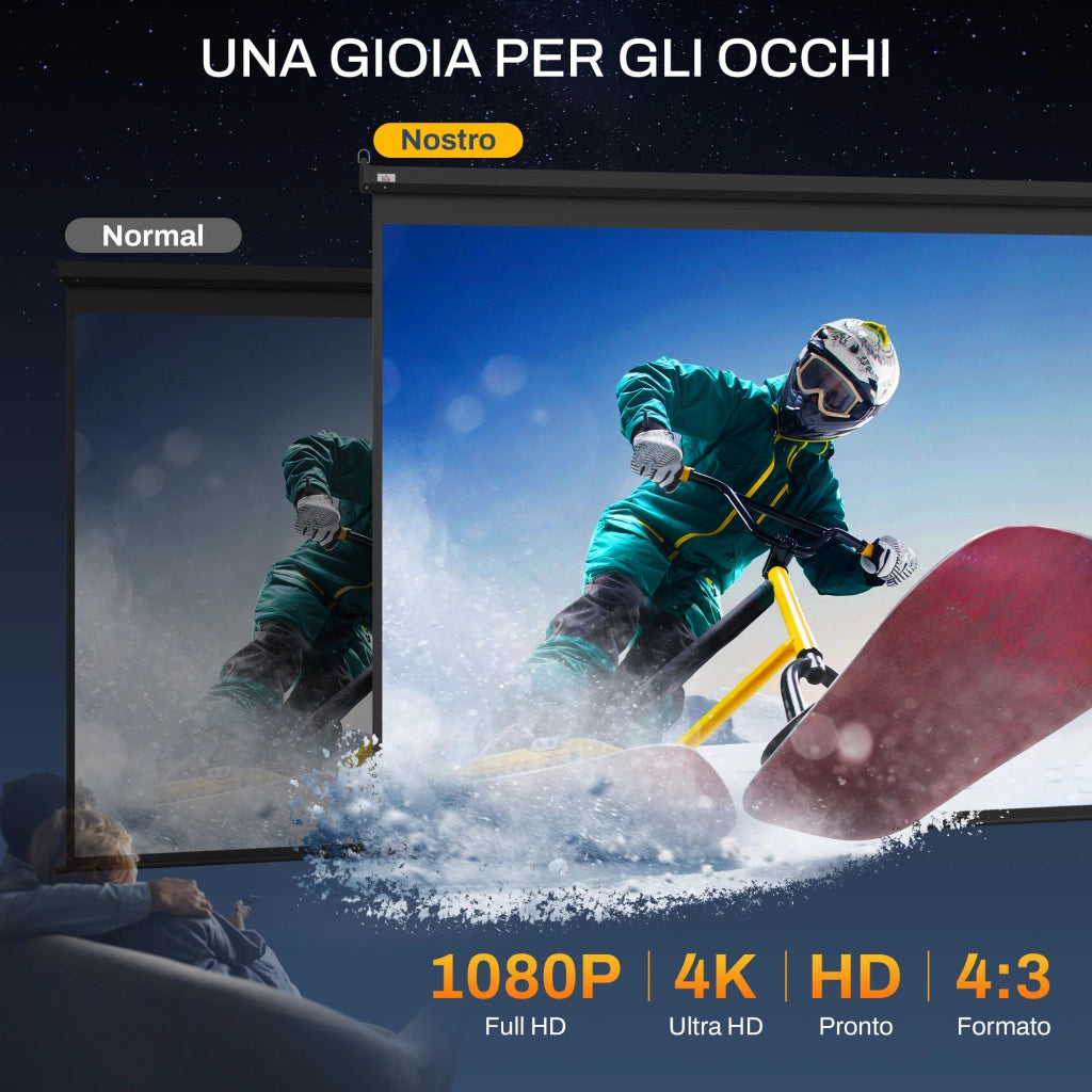 Schermo per Proiettore Motorizzato 120" 4:3 Regolabile con Telecomando 244x183cm Nero per Casa e Ufficio