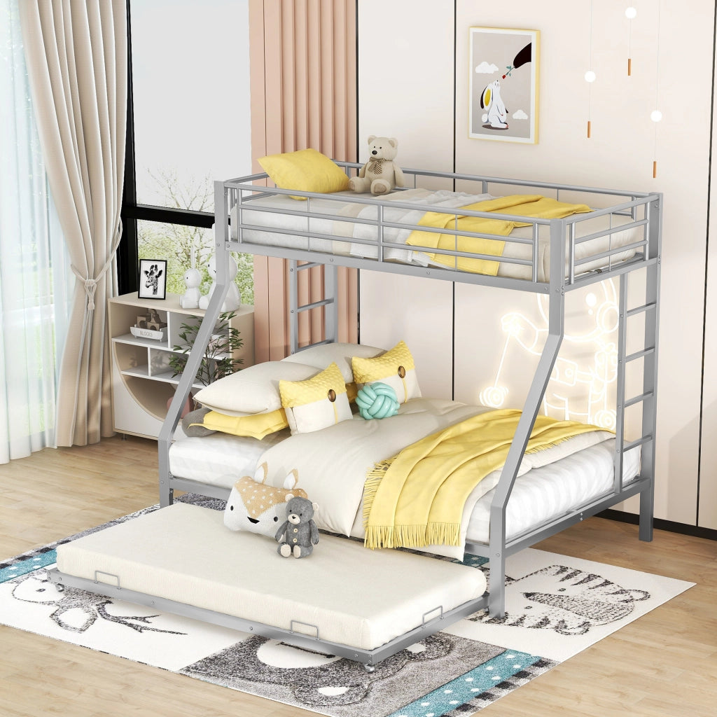 Letto a castello 90 × 200 e 140 × 200 cm con letto estraibile 90 × 190 cm scale su due lati in metallo con sponde