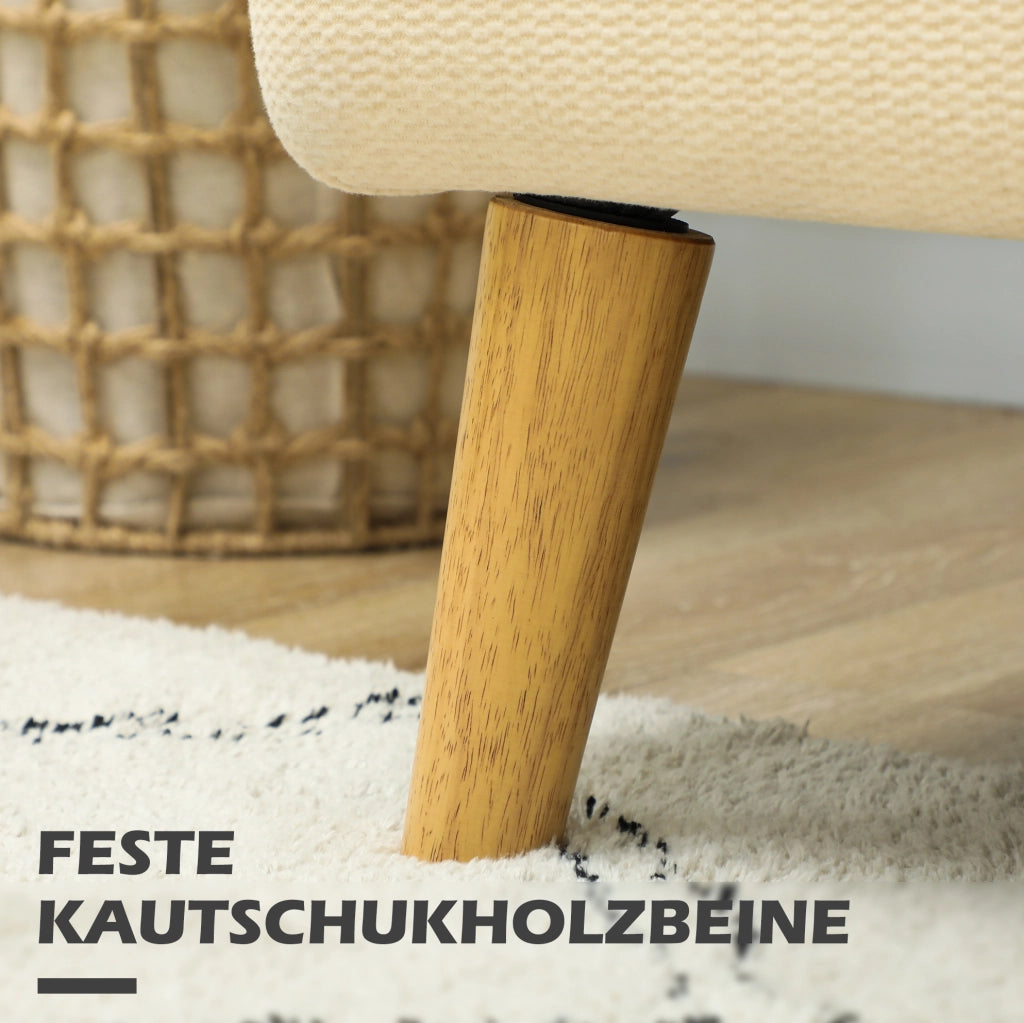 Divano 2 posti in velluto crema con gambe in legno, 130 cm